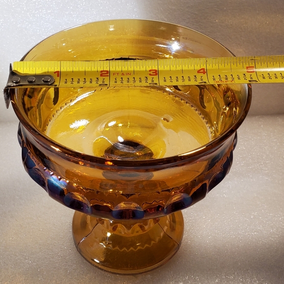 Vintage Indiana Marigold/Amber Carnival Glass Candy Dish Compote King's Crown - Picture 6 of 6